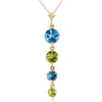 Blue Topaz and Peridot Quadruplo Pendant Necklace 3.9ctw in 9ct Gold