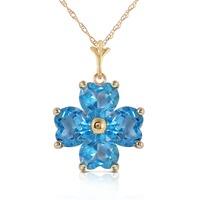 Blue Topaz Four Leaf Clover Heart Pendant Necklace 3.8ctw in 9ct Gold