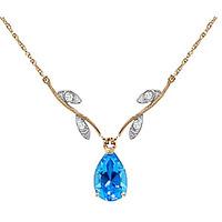 blue topaz and diamond vine branch pendant necklace 15ct in 9ct gold