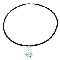 Blue Topaz and Diamond Leather Pendant Necklace 8.75ct in 9ct Gold