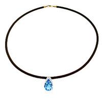 Blue Topaz Snowcap Leather Pendant Necklace 6.0ct in 9ct Gold