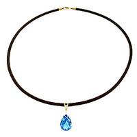 Blue Topaz and Diamond Leather Pendant Necklace 6.0ct in 9ct Gold