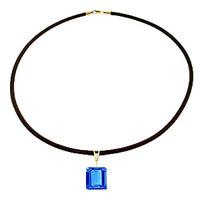 Blue Topaz and Diamond Leather Pendant Necklace 6.5ct in 9ct Gold