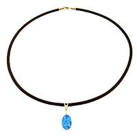 Blue Topaz and Diamond Leather Pendant Necklace 7.55ct in 9ct Gold