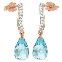 Blue Topaz and Diamond Droplet Earrings 4.5ctw in 9ct Rose Gold