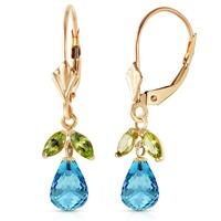 blue topaz and peridot snowdrop earrings 34ctw in 9ct gold