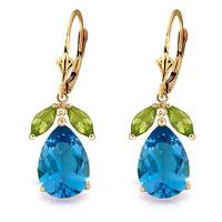 Blue Topaz and Peridot Drop Earrings 13.0ctw in 9ct Gold