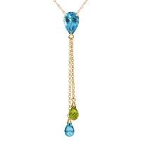 Blue Topaz and Peridot Droplet Pendant Necklace 3.75ctw in 9ct Gold