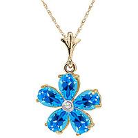 Blue Topaz and Diamond Flower Petal Pendant Necklace 2.2ctw in 9ct Gold