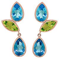 blue topaz and peridot petal drop earrings 136ctw in 9ct rose gold