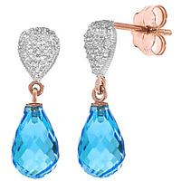 Blue Topaz and Diamond Droplet Earrings 4.5ctw in 9ct Rose Gold