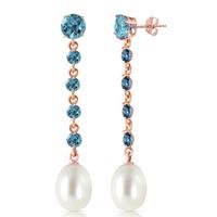 Blue Topaz and Pearl by the Yard Drop Earrings 10.0ctw in 9ct Rose Gold