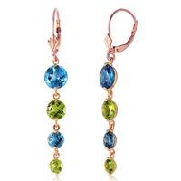 Blue Topaz and Peridot Quadruplo Drop Earrings 7.8ctw in 9ct Rose Gold