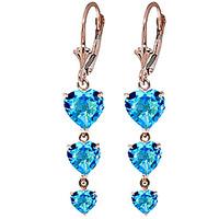 blue topaz triple heart drop earrings 60ctw in 9ct rose gold