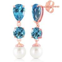 Blue Topaz and Pearl Droplet Earrings 10.5ctw in 9ct Rose Gold