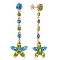 Blue Topaz and Peridot Daisy Chain Drop Earrings 4.8ctw in 9ct Rose Gold