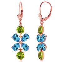 blue topaz and peridot blossom drop earrings 532ctw in 9ct rose gold