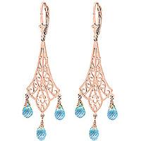 blue topaz trilogy briolette drop earrings 48ctw in 9ct rose gold