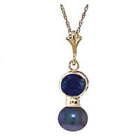 Black Pearl and Sapphire Pendant Necklace 1.23ctw in 9ct Gold