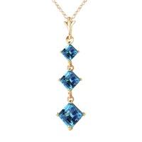 Blue Topaz Three Stone Pendant Necklace 2.4ctw in 9ct Gold