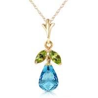 blue topaz and peridot snowdrop pendant necklace 17ctw in 9ct gold