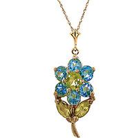 Blue Topaz and Peridot Flower Petal Pendant Necklace 1.06ctw in 9ct Gold