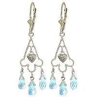 Blue Topaz and Diamond Trilogy Drop Earrings 4.8ctw in 9ct White Gold