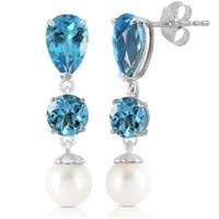 blue topaz and pearl droplet earrings 105ctw in 9ct white gold