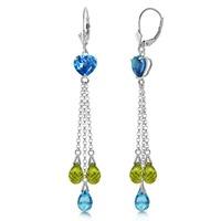 Blue Topaz and Peridot Vestige Drop Earrings 9.5ctw in 9ct White Gold