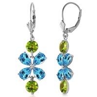 Blue Topaz and Peridot Blossom Drop Earrings 5.32ctw in 9ct White Gold