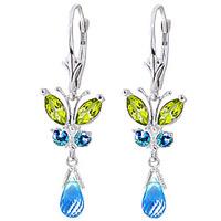 Blue Topaz and Peridot Butterfly Drop Earrings 2.74ctw in 9ct White Gold