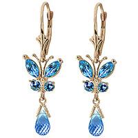 Blue Topaz Butterfly Drop Earrings 2.74ctw in 9ct Gold