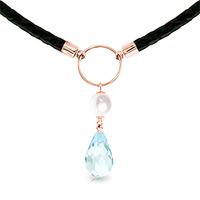 Blue Topaz and Pearl Leather Pendant Necklace 9.0ctw in 9ct Rose Gold