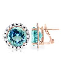 Blue Topaz and Diamond Stud French Clip Halo Earrings 15.6ctw in 9ct Rose Gold