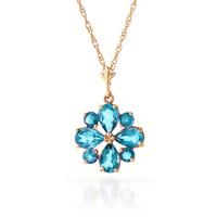 Blue Topaz Sunflower Pendant Necklace 2.43ctw in 9ct Rose Gold