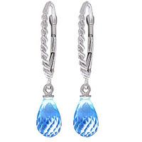 Blue Topaz Plait Stem Briolette Drop Earrings 3.0ctw in 9ct White Gold