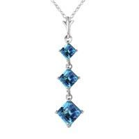 Blue Topaz Three Stone Pendant Necklace 2.4ctw in 9ct White Gold