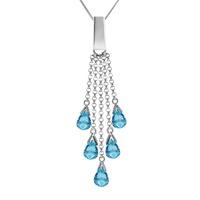 Blue Topaz Comet Tail Briolette Pendant Necklace 5.8ctw in 9ct White Gold