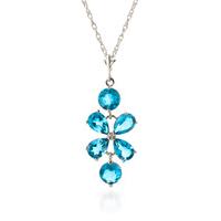 Blue Topaz Blossom Pendant Necklace 3.15ctw in 9ct White Gold