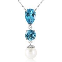 Blue Topaz and Pearl Hourglass Pendant Necklace 5.25ctw in 9ct White Gold