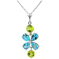 Blue Topaz and Peridot Blossom Pendant Necklace 3.15ctw in 9ct White Gold