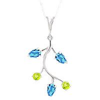 Blue Topaz and Peridot Vine Pendant Necklace 0.95ctw in 9ct White Gold