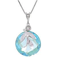 Blue Topaz and Diamond Olive Leaf Chequer Pendant Necklace 5.3ct in 9ct White Gold