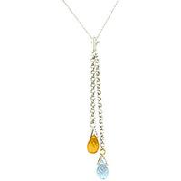 Blue Topaz and Citrine Droplet Pendant Necklace 1.4ctw in 9ct White Gold