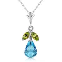 Blue Topaz and Peridot Snowdrop Pendant Necklace 1.7ctw in 9ct White Gold