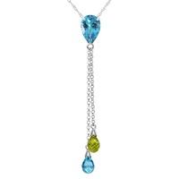 Blue Topaz and Peridot Droplet Pendant Necklace 3.75ctw in 9ct White Gold