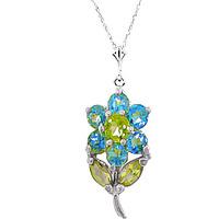 Blue Topaz and Peridot Flower Petal Pendant Necklace 1.06ctw in 9ct White Gold