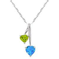 blue topaz and peridot twin pendant necklace 14ctw in 9ct white gold