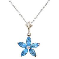 Blue Topaz Flower Star Pendant Necklace 1.4ctw in 9ct White Gold