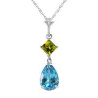 Blue Topaz and Peridot Droplet Pendant Necklace 2.0ctw in 9ct White Gold